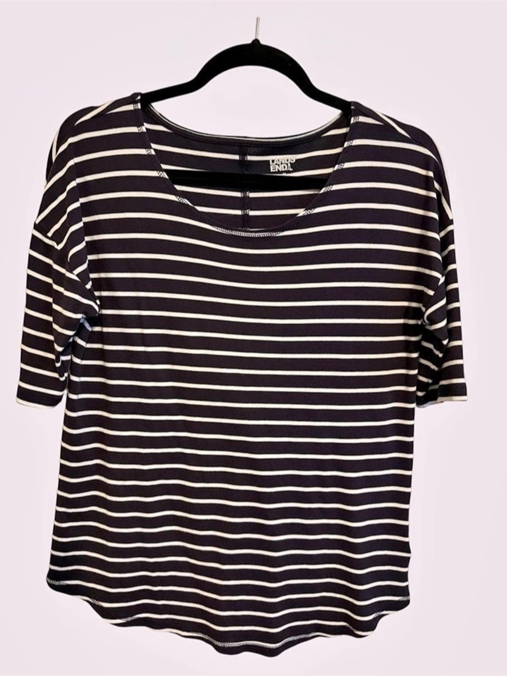 Lands' End Striped Short Sleeve Top in Navy & White Size Medium